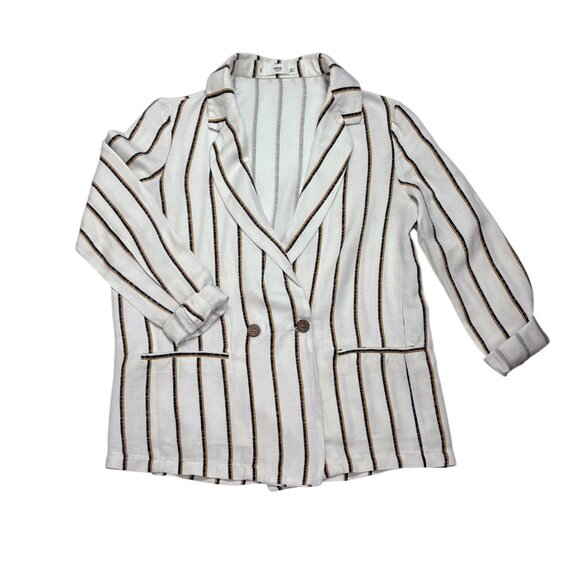 MNG Mango White Striped Linen Blend Double Breasted Blazer - Picture 8 of 8